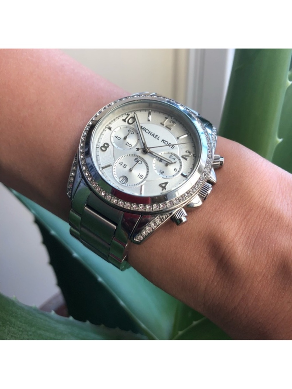 Michael Kors Silver-tone Crystal Bezel Chronograph Watch